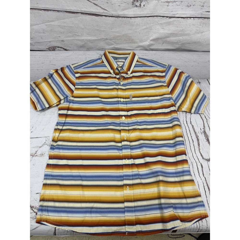 Ariat Mens Modern Fit Short Sleeve Button Down Shirt Striped Multi Color Medium